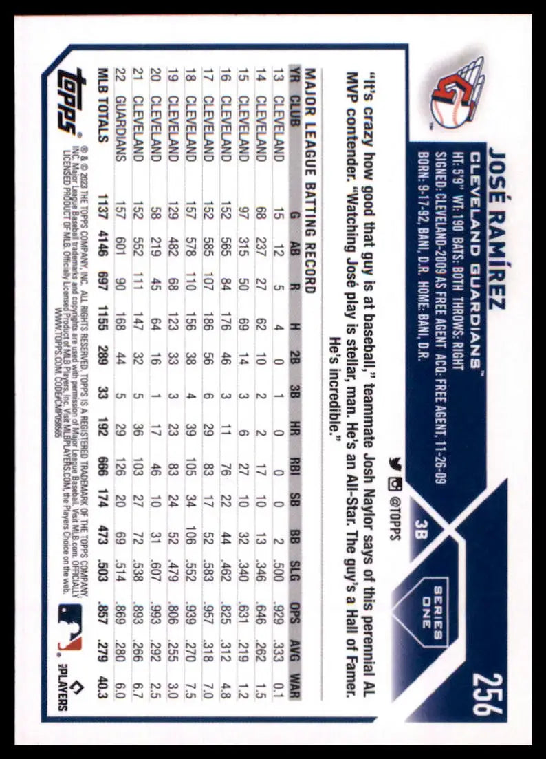 2023 Topps José Ramírez 256 Cleveland Guardians Baseball NM - Baseball Card Single