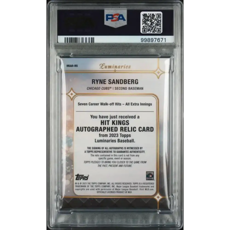 2023 Topps Luminaries Blue #HKARRS Ryne Sandberg PSA 10 GEM MINT MEM Auto 1/10 Chicago Cubs Baseball Card - Baseball