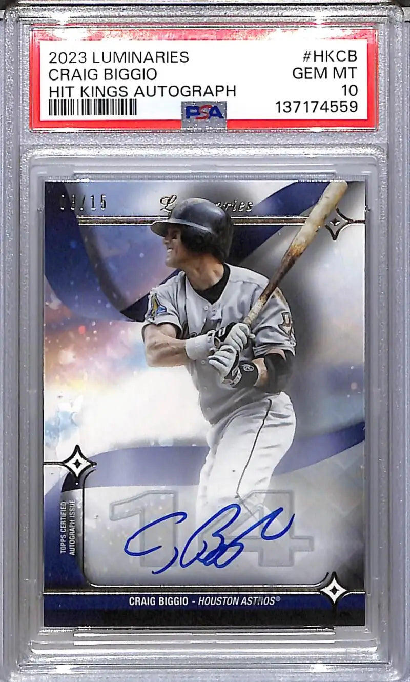 2023 Topps Luminaries Hit Kings #HK-CB Craig Biggio PSA 10 GEM MINT Auto 8/15 Houston Astros - Baseball Card Single