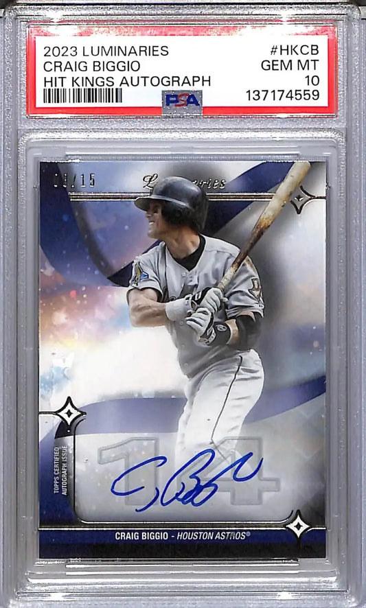 2023 Topps Luminaries Hit Kings #HK-CB Craig Biggio PSA 10 GEM MINT Auto 8/15 Houston Astros - Baseball Card Single