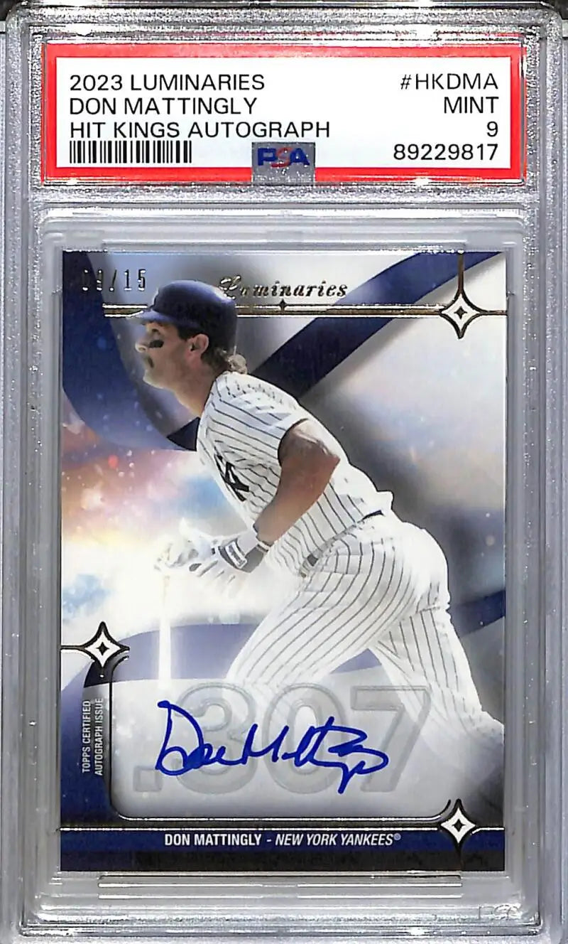 2023 Topps Luminaries Hit Kings #HK-DMA Don Mattingly PSA 9 MINT Auto 9/15 New York Yankees - Baseball Card Single