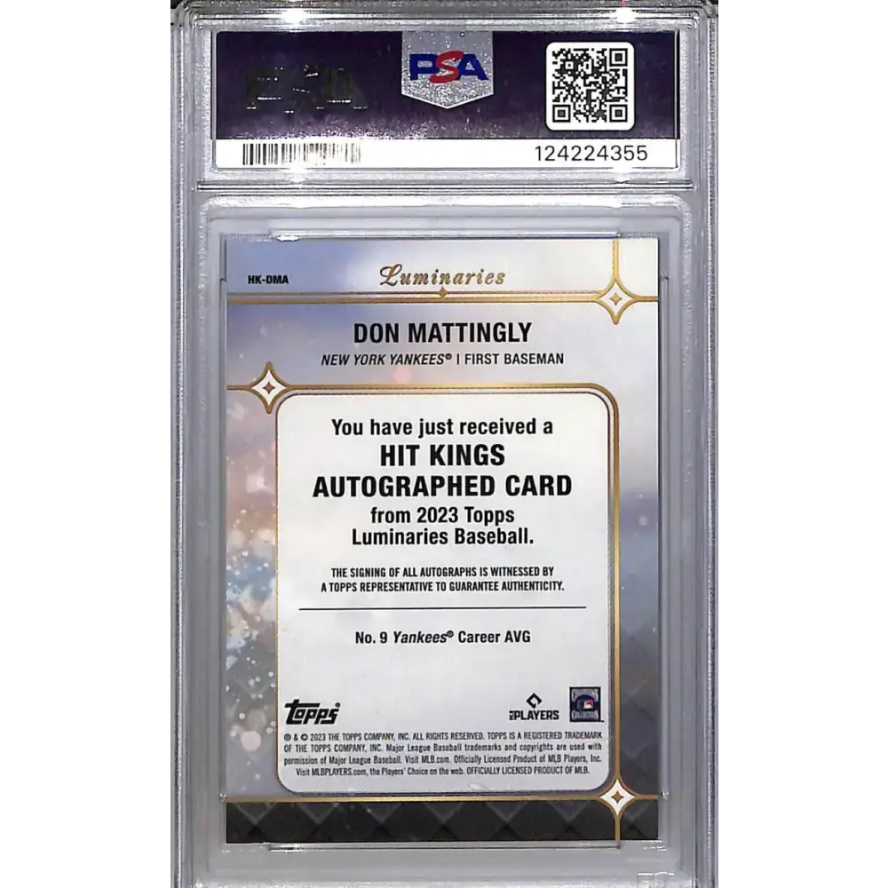2023 Topps Luminaries Hit Kings #HK-DMA Don Mattingly PSA 9 MINT Auto 12/15 New York Yankees - Baseball Card Single