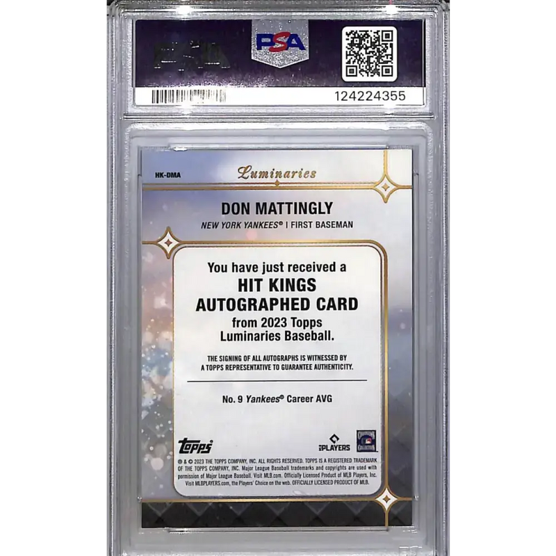 2023 Topps Luminaries Hit Kings #HK-DMA Don Mattingly PSA 9 MINT Auto 12/15 New York Yankees - Baseball Card Single