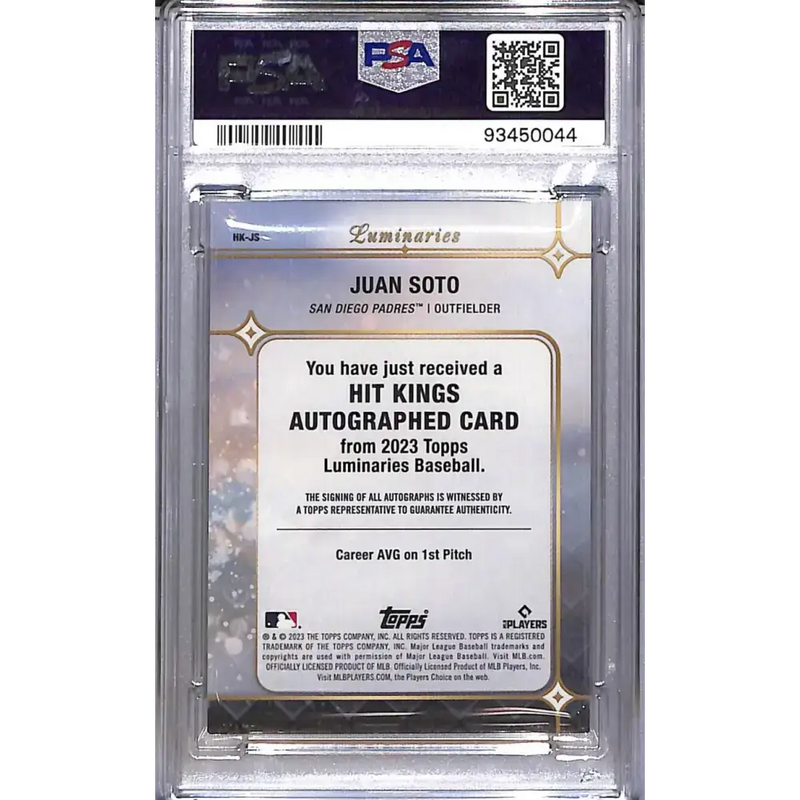 2023 Topps Luminaries Hit Kings #HK-JS Juan Soto PSA 9 MINT Auto 12/15 San Diego Padres - Baseball Card Single