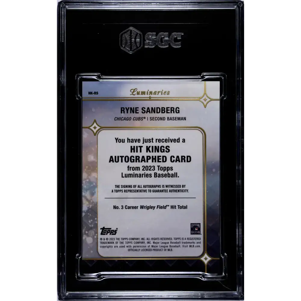 2023 Topps Luminaries #HK-RS Ryne Sandberg SGC 9.5 MINT+ Auto 3/3 Chicago Cubs Baseball Card - Baseball Card Single