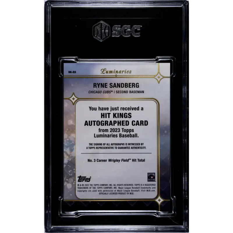 2023 Topps Luminaries #HK-RS Ryne Sandberg SGC 9.5 MINT+ Auto 3/3 Chicago Cubs Baseball Card - Baseball Card Single