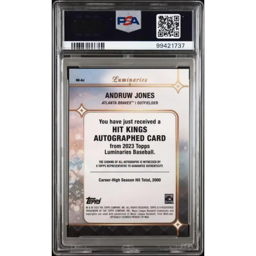 2023 Topps Luminaries #HKAJ Andruw Jones PSA 8 NM-MT Auto 3/10 Atlanta Braves Baseball Card - Baseball Card Single