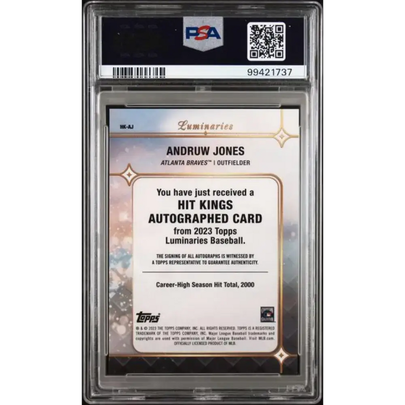 2023 Topps Luminaries #HKAJ Andruw Jones PSA 8 NM-MT Auto 3/10 Atlanta Braves Baseball Card - Baseball Card Single