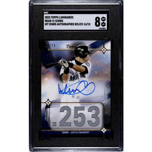 2023 Topps Luminaries #HKAR-I1 Ichiro Suzuki SGC 8 NM/MT MEM Auto 14/15 Seattle Mariners Baseball Card - Baseball Card