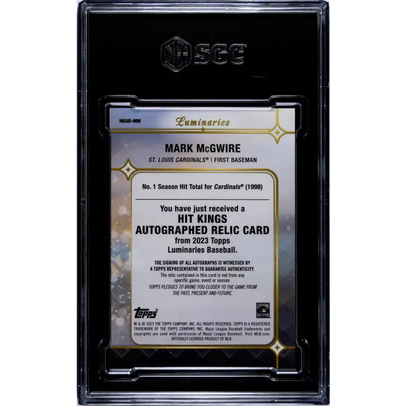 2023 Topps Luminaries #HKAR-MM Mark McGwire SGC 9 MINT MEM Auto 6/10 St. Louis Cardinals Baseball Card - Baseball Card