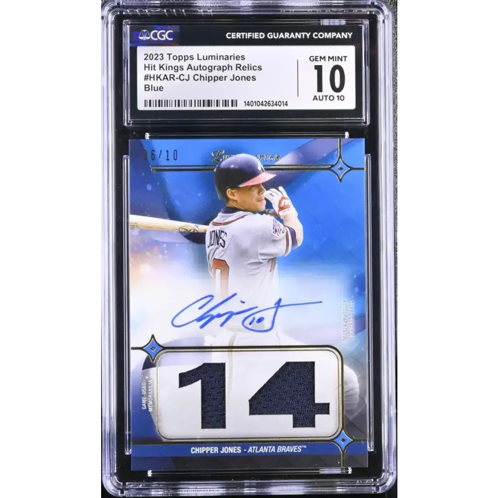 2023 Topps Luminaries #HKARCJ Chipper Jones CGC 10 Gem Mint MEM Auto 6/10 Atlanta Braves Baseball Card - Baseball Card