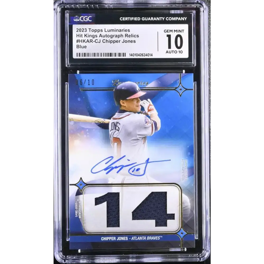 2023 Topps Luminaries #HKARCJ Chipper Jones CGC 10 Gem Mint MEM Auto 6/10 Atlanta Braves Baseball Card - Baseball Card