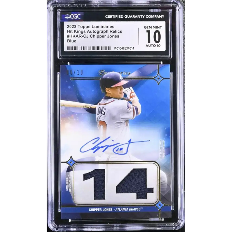 2023 Topps Luminaries #HKARCJ Chipper Jones CGC 10 Gem Mint MEM Auto 6/10 Atlanta Braves Baseball Card - Baseball Card