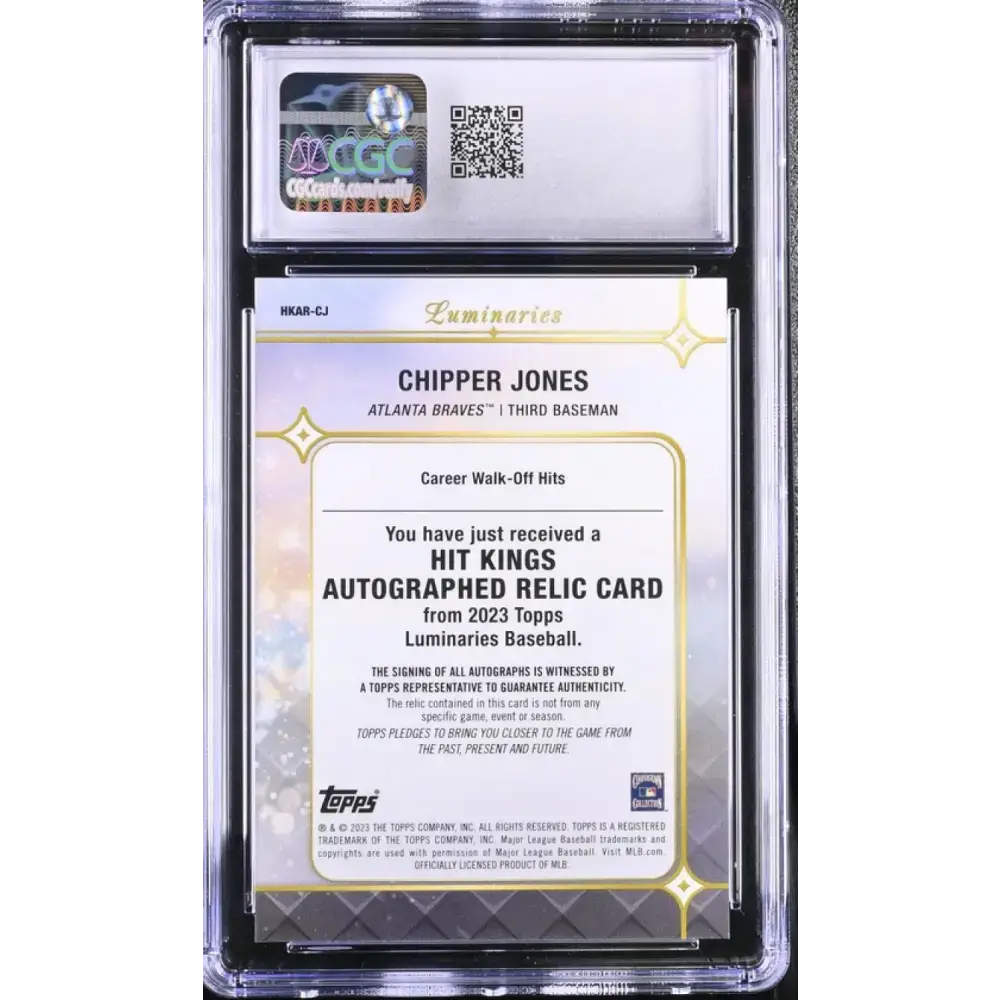 2023 Topps Luminaries #HKARCJ Chipper Jones CGC 10 Gem Mint MEM Auto 6/10 Atlanta Braves Baseball Card - Baseball Card