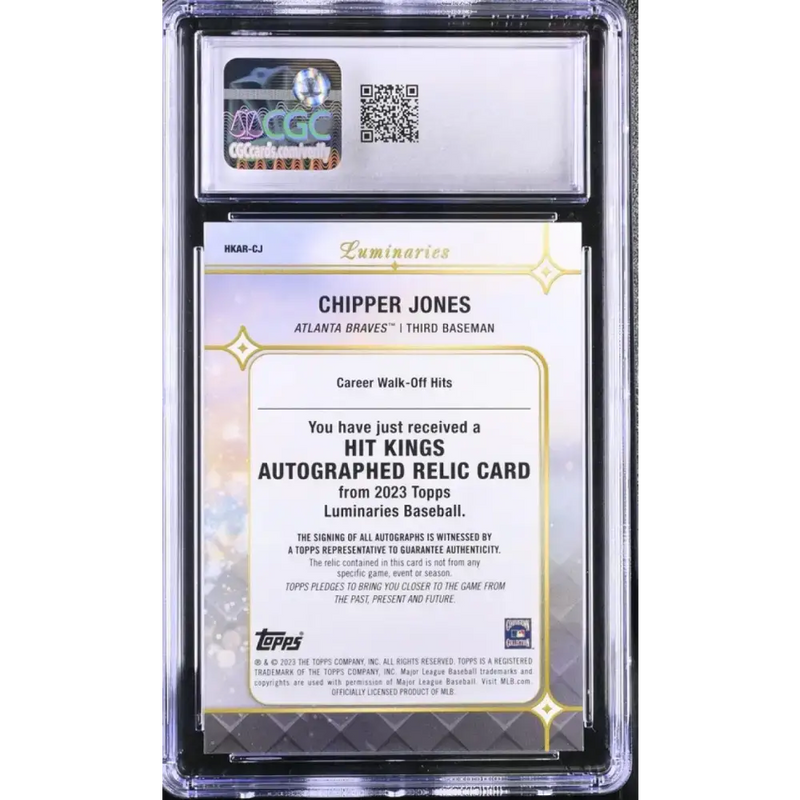 2023 Topps Luminaries #HKARCJ Chipper Jones CGC 10 Gem Mint MEM Auto 6/10 Atlanta Braves Baseball Card - Baseball Card