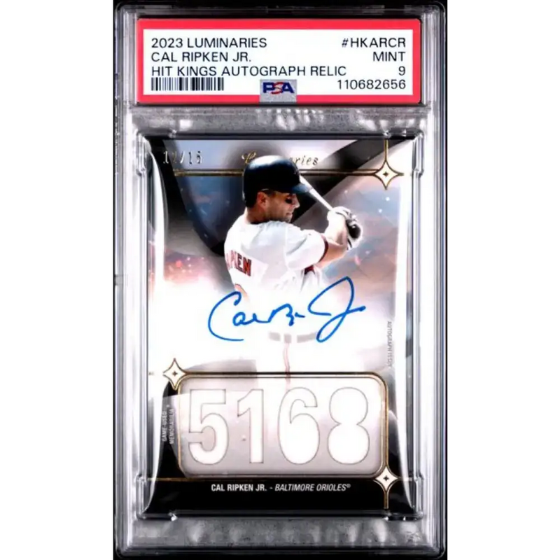 2023 Topps Luminaries #HKARCR Cal Ripken Jr. PSA 9 MINT MEM Auto 12/15 Baltimore Orioles Baseball Card - Baseball Card