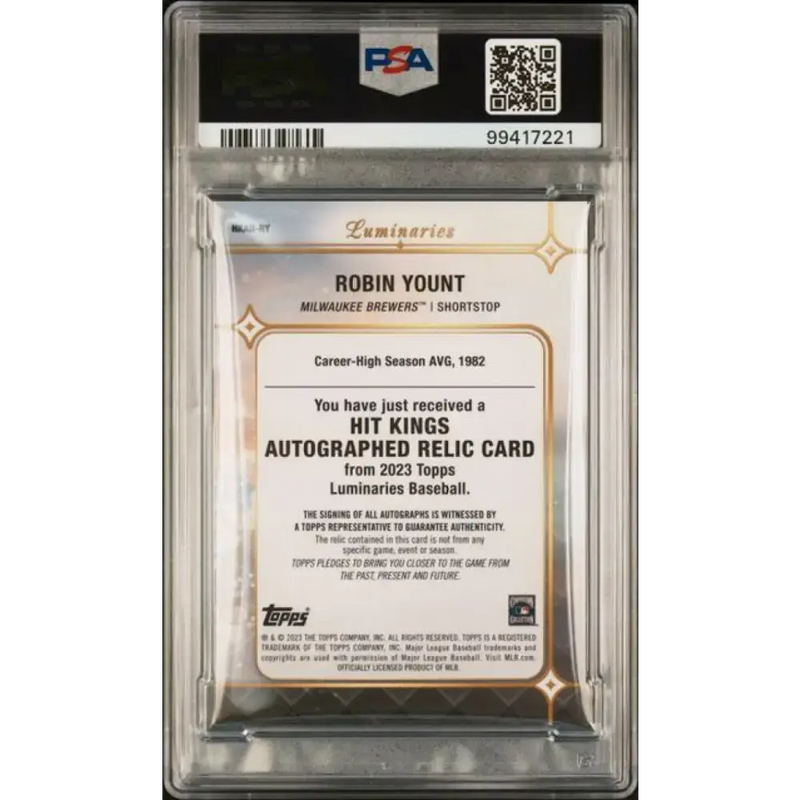 2023 Topps Luminaries #HKARRY Robin Yount PSA 8 NM-MT MEM Auto 2/10 Milwaukee Brewers Baseball Card - Baseball Card