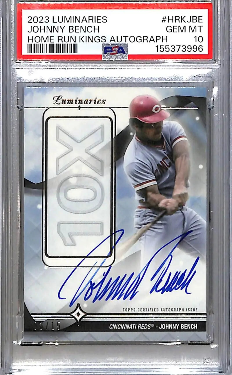 2023 Topps Luminaries Home Run Kings #HRK-JBE Johnny Bench PSA 10 GEM MINT Auto 3/15 Cincinnati Reds - Baseball Card