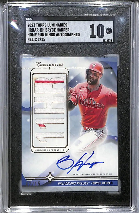 2023 Topps Luminaries Home Run Kings #HRKAR-BH Bryce Harper SGC 10 Gem MEM Auto 2/15 Philadelphia Phillies - Baseball