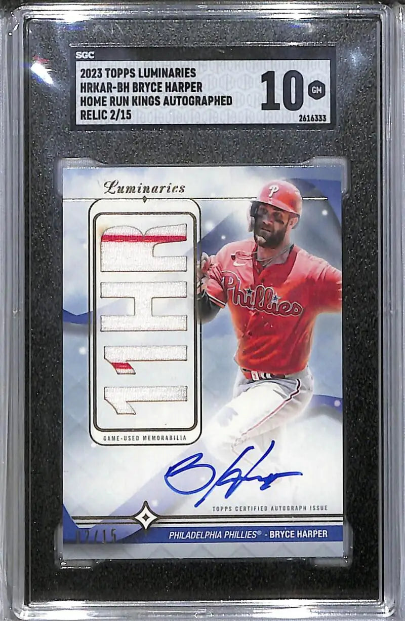 2023 Topps Luminaries Home Run Kings #HRKAR-BH Bryce Harper SGC 10 Gem MEM Auto 2/15 Philadelphia Phillies - Baseball
