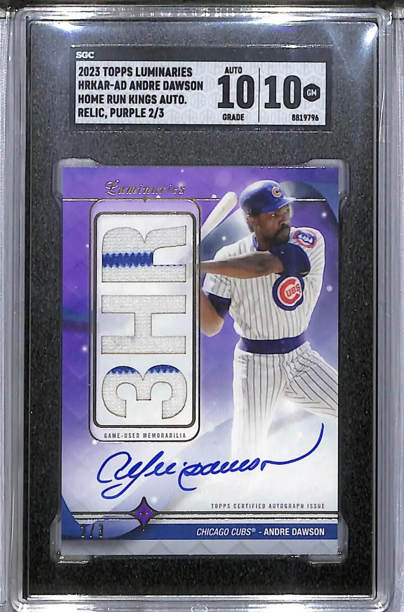 2023 Topps Luminaries Home Run Kings Purple #HRKAR-AD Andre Dawson SGC 10 Gem MEM Auto 2/3 Chicago Cubs - Baseball Card