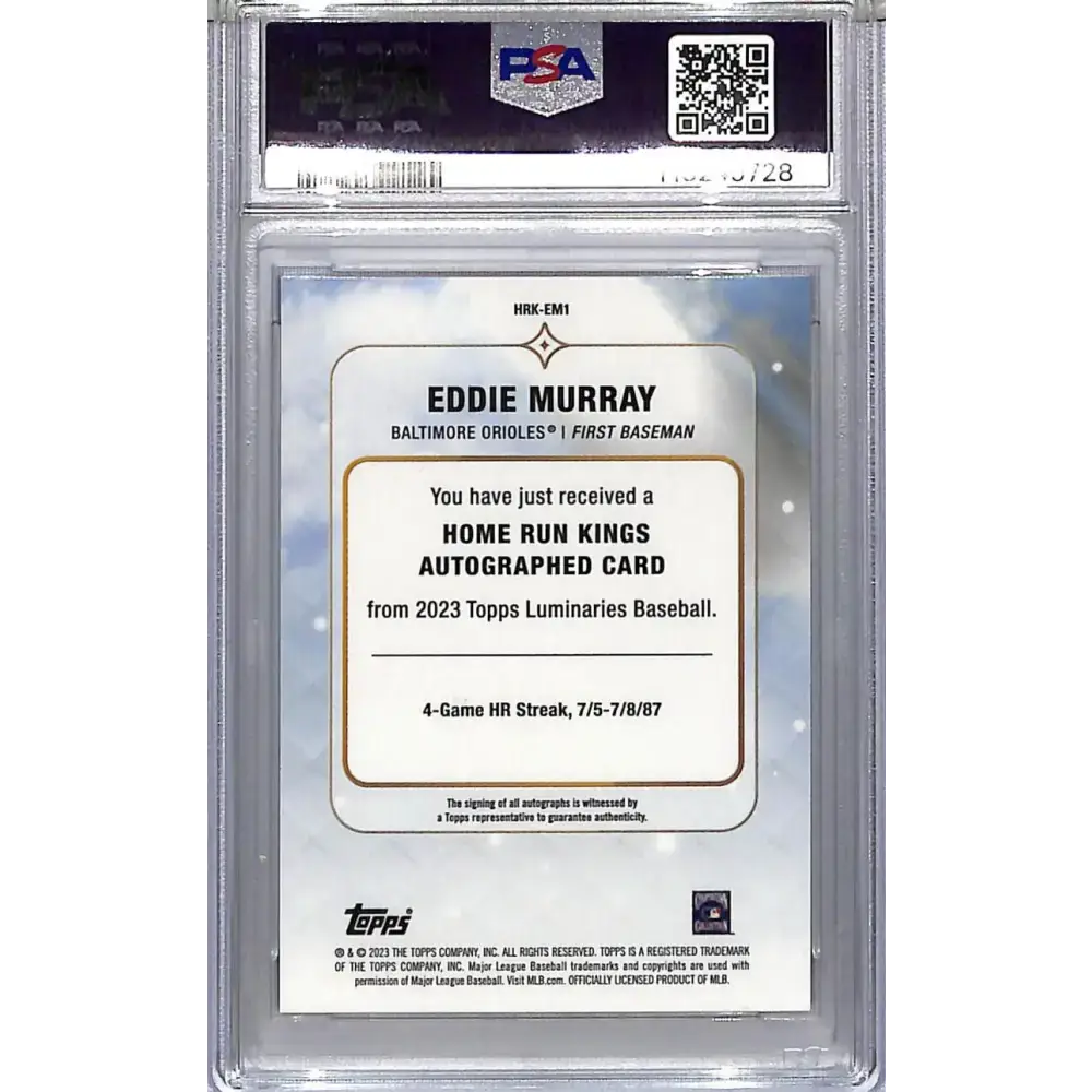 2023 Topps Luminaries Home Run Kings Red #HRK-EM1 Eddie Murray PSA 10 GEM MINT Auto 03/10 Baltimore Orioles - Baseball