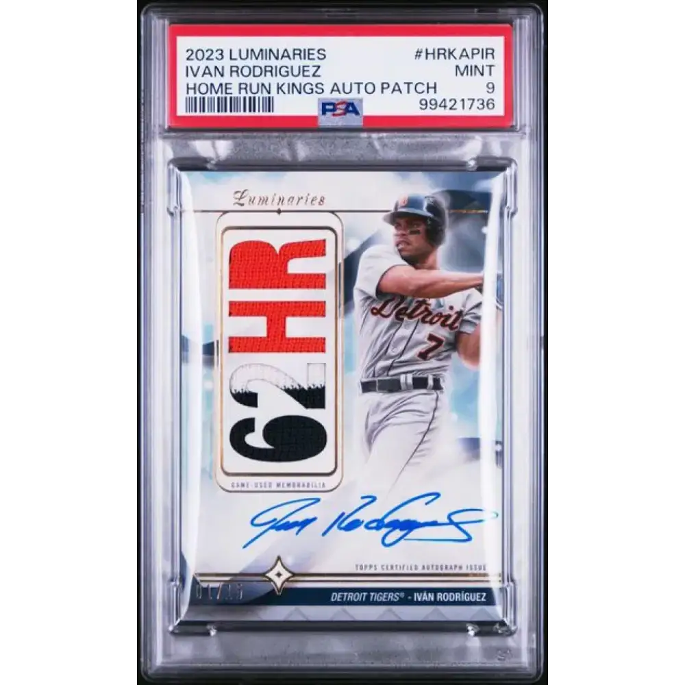 2023 Topps Luminaries #HRKAPIR Ivan Rodriguez PSA 9 MINT MEM Auto 1/15 Detroit Tigers Baseball Card - Baseball Card