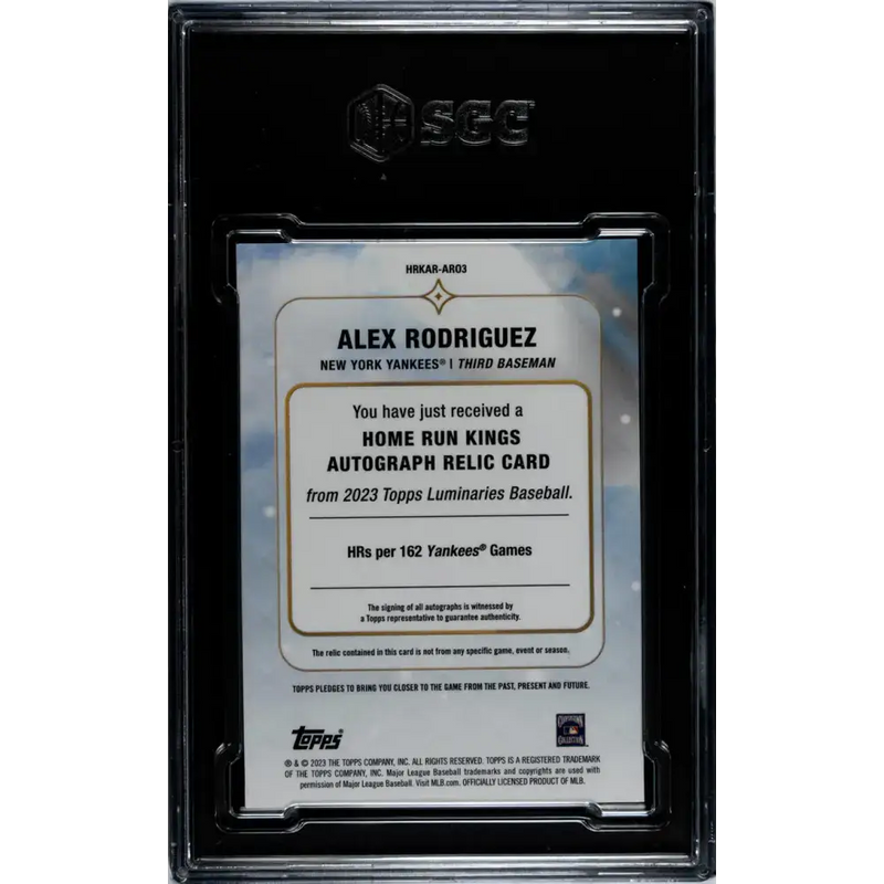 2023 Topps Luminaries #HRKAR-AR03 Alex Rodriguez SGC 9.5 MINT+ MEM Auto 12/15 New York Yankees Baseball Card - Baseball