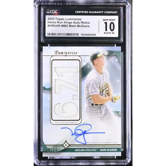 2023 Topps Luminaries #HRKARMM2 Mark McGwire CGC 10 Gem MEM Auto 14/15 Oakland Athletics Baseball Card - Baseball Card