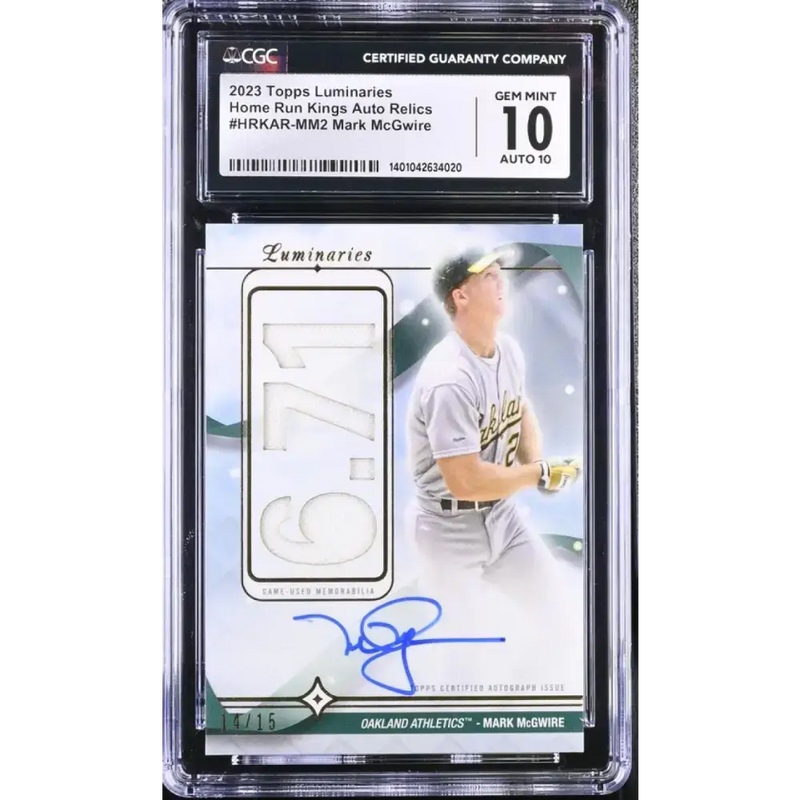 2023 Topps Luminaries #HRKARMM2 Mark McGwire CGC 10 Gem MEM Auto 14/15 Oakland Athletics Baseball Card - Baseball Card