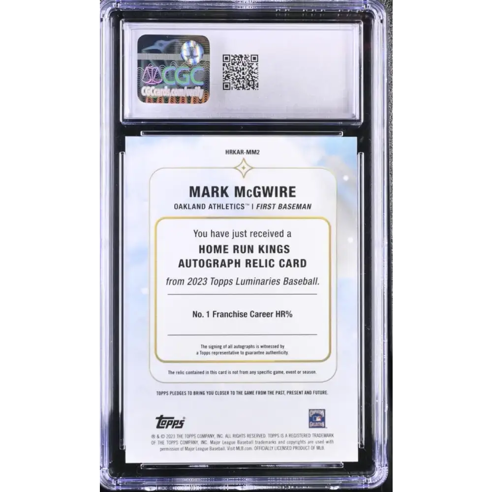 2023 Topps Luminaries #HRKARMM2 Mark McGwire CGC 10 Gem MEM Auto 14/15 Oakland Athletics Baseball Card - Baseball Card