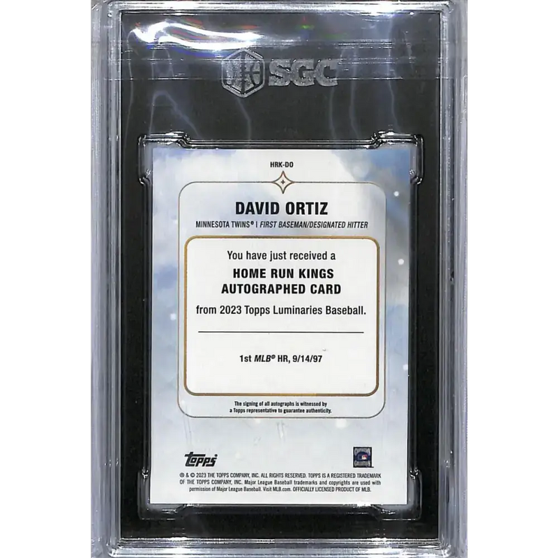 2023 Topps Luminaries #HRKDO David Ortiz SGC 9.5 MINT+ Auto 7/15 Minnesota Twins Baseball Card - Baseball Card Single