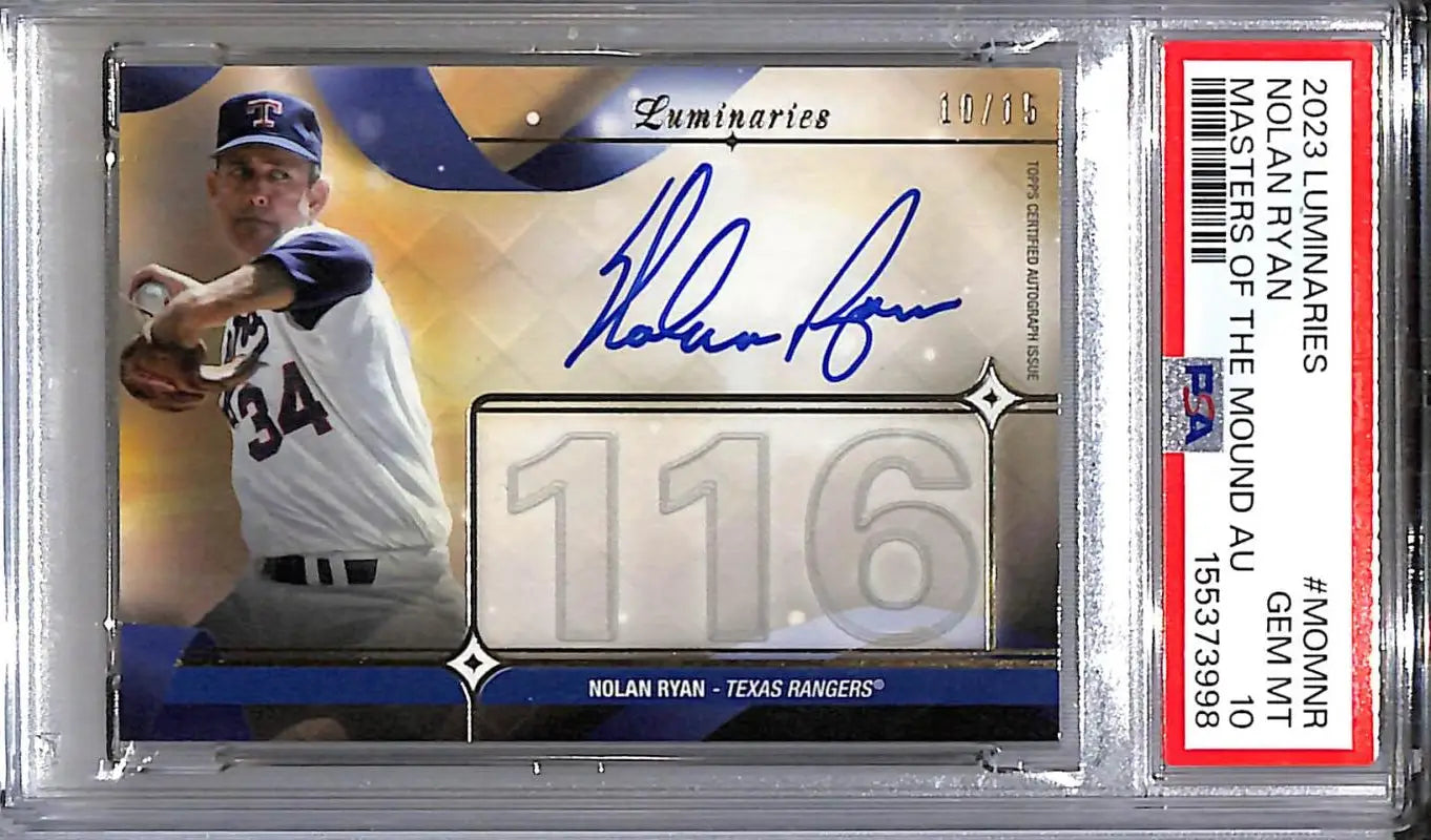 2023 Topps Luminaries Masters Of The Mound #MOM-NR Nolan Ryan PSA 10 GEM MINT Auto 10/15 Texas Rangers - Baseball Card