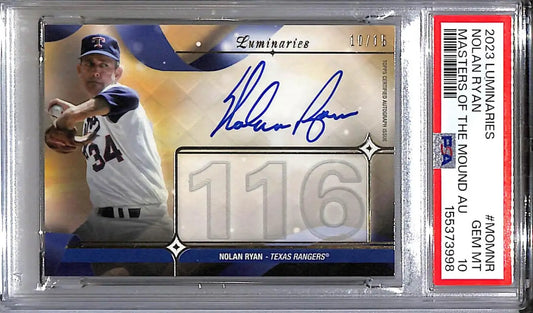 2023 Topps Luminaries Masters Of The Mound #MOM-NR Nolan Ryan PSA 10 GEM MINT Auto 10/15 Texas Rangers - Baseball Card