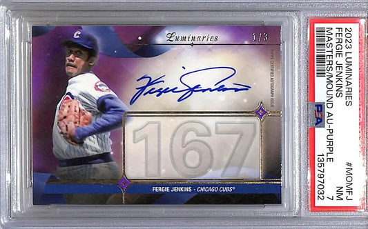2023 Topps Luminaries Masters Of The Mound Purple #MOM-FJ Fergie Jenkins PSA 7 NM Auto 1/3 Chicago Cubs - Baseball Card