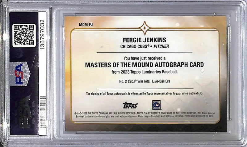 2023 Topps Luminaries Masters Of The Mound Purple #MOM-FJ Fergie Jenkins PSA 7 NM Auto 1/3 Chicago Cubs - Baseball Card