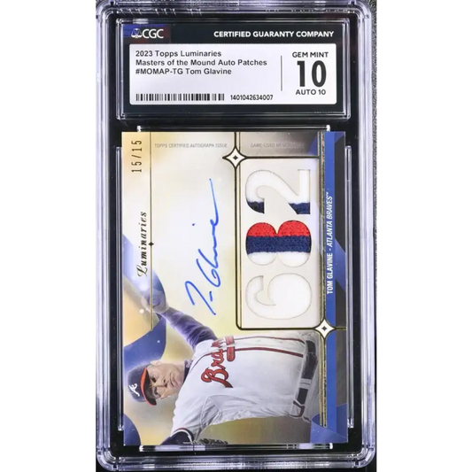 2023 Topps Luminaries #MOMAPTG Tom Glavine CGC 10 Gem MEM Auto 15/15 Atlanta Braves Baseball Card - Baseball Card Single