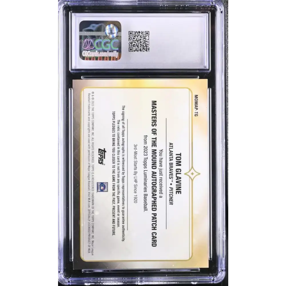2023 Topps Luminaries #MOMAPTG Tom Glavine CGC 10 Gem MEM Auto 15/15 Atlanta Braves Baseball Card - Baseball Card Single