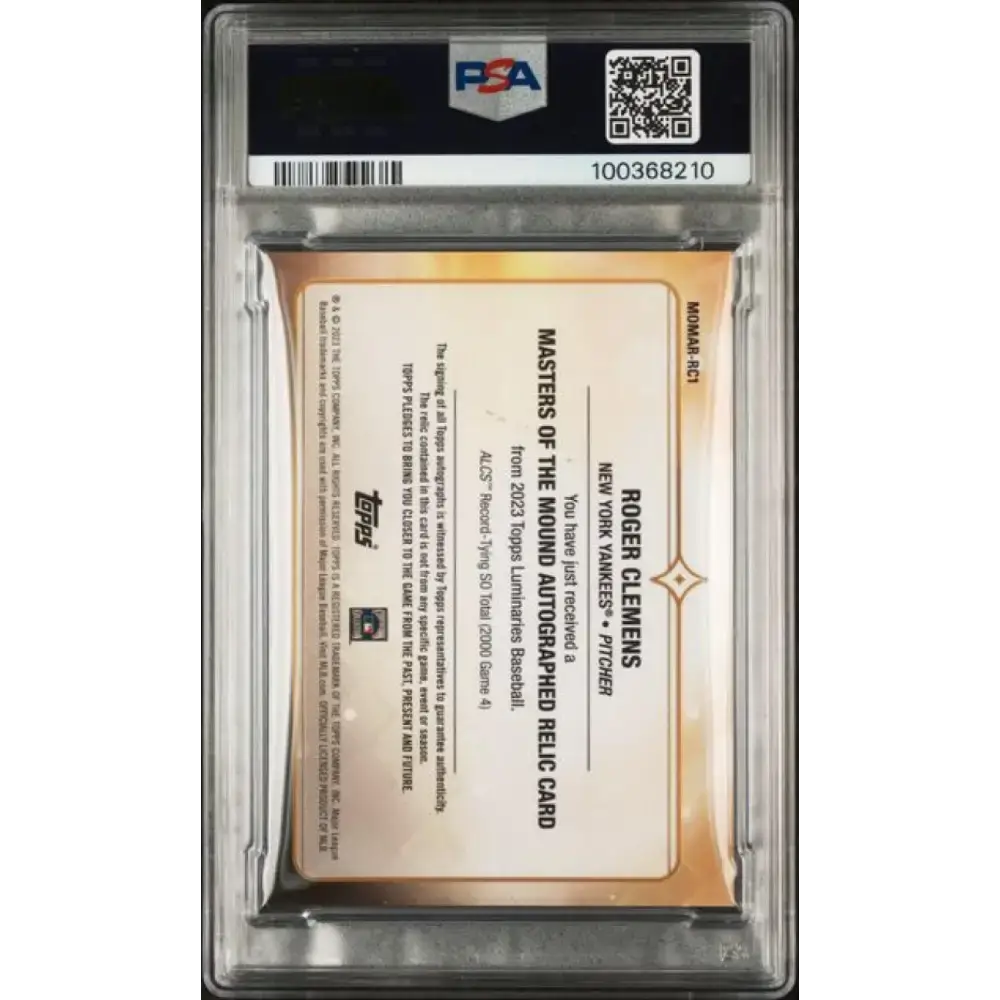 2023 Topps Luminaries #RC1 Roger Clemens PSA 10 GEM MINT MEM Auto 9/10 New York Yankees Baseball Card - Baseball Card