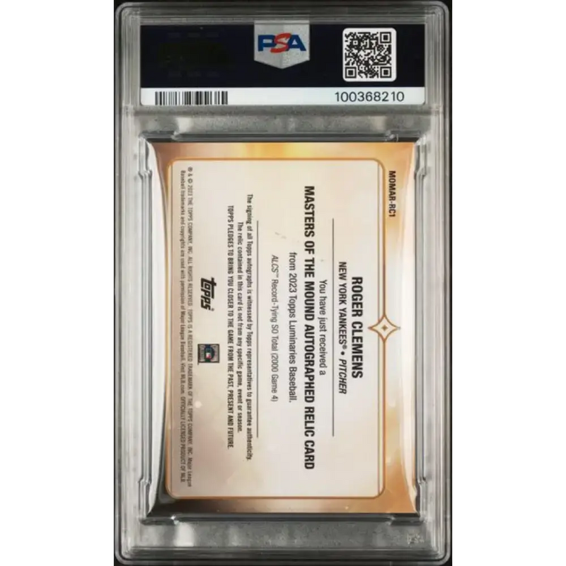 2023 Topps Luminaries #RC1 Roger Clemens PSA 10 GEM MINT MEM Auto 9/10 New York Yankees Baseball Card - Baseball Card