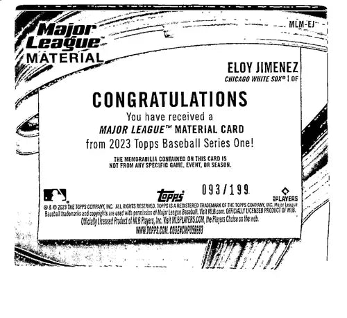 2023 Topps Major League Material Relic Black #MLM-EJ Eloy Jimenez NM-MT ID:49446 - Baseball Card Single