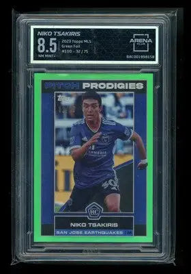 2023 Topps MLS Green Foil Niko Tsakiris #100 32/75 RC Soccer Arena Club 8.5