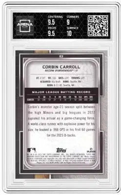 Graded Topps Museum Collection Corbin Carroll baseball card displayed in 2023 Topps Museum Collection
