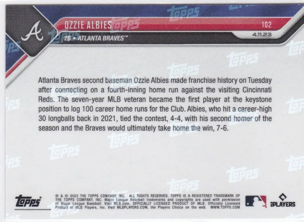 2023 TOPPS NOW #102 OZZIE ALBIES- ATLANTA BRAVES - Baseball Card Single