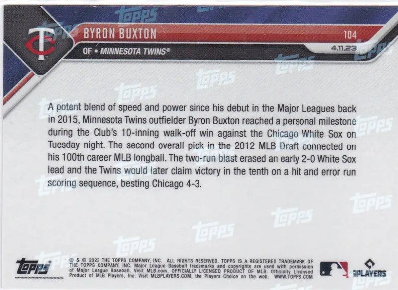 2023 TOPPS NOW #104 BYRON BUXTON- MINNESOTA TWINS - Baseball Card Single