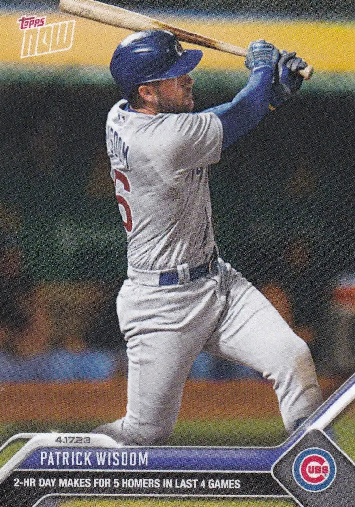 Baseball trading card of Patrick Wisdom Chicago Cubs mid-swing 2023 TOPPS NOW #138