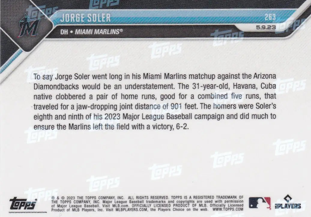 2023 TOPPS NOW #263 JORGE SOLER- MIAMI MARLINS - Baseball Card Single