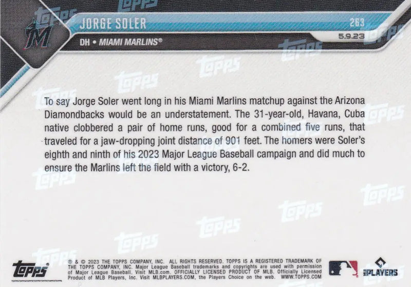 2023 TOPPS NOW #263 JORGE SOLER- MIAMI MARLINS - Baseball Card Single
