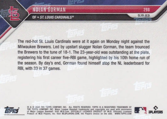 2023 TOPPS NOW #298 NOLAN GORMAN- ST LOUIS CARDINALS - Baseball Card Single