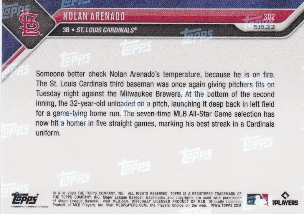 2023 TOPPS NOW #302 NOLAN ARENADO- ST LOUIS CARDINALS - Baseball Card Single